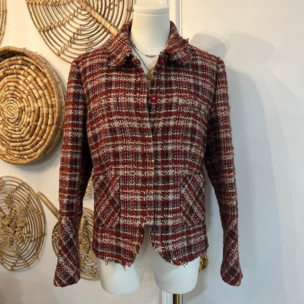 Vintage Tweed Blazer Jacket Wool Plaid Academia Fall Made In Italy US 10